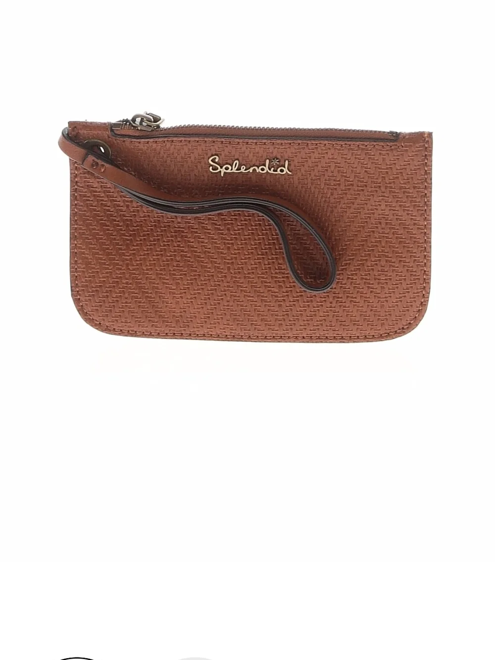 Splendid Tan Woven Wristlet Pouch with Gold Logo